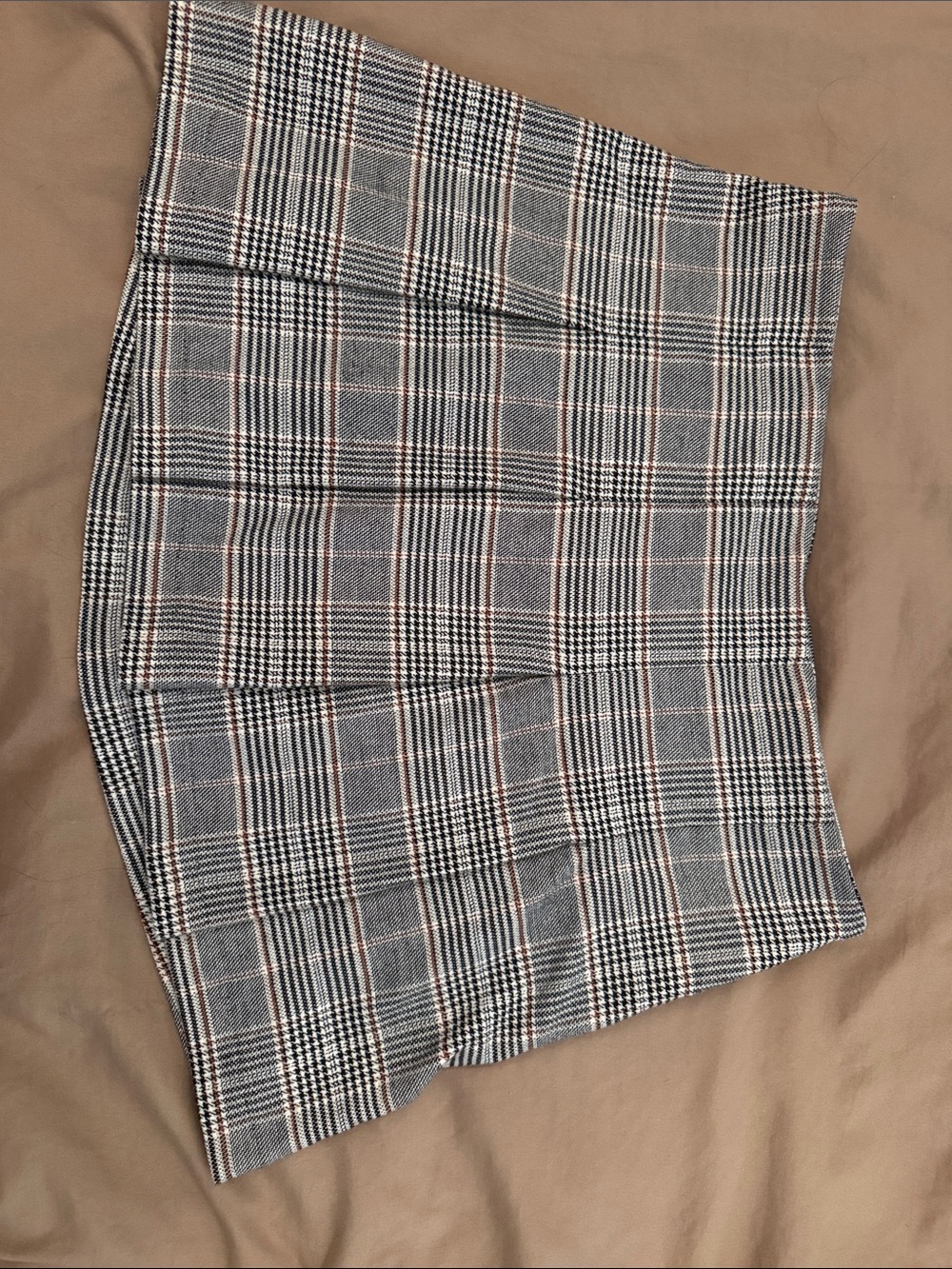 H&M Grey Plaid Midi Skirt with Thin Brown and Black Accents